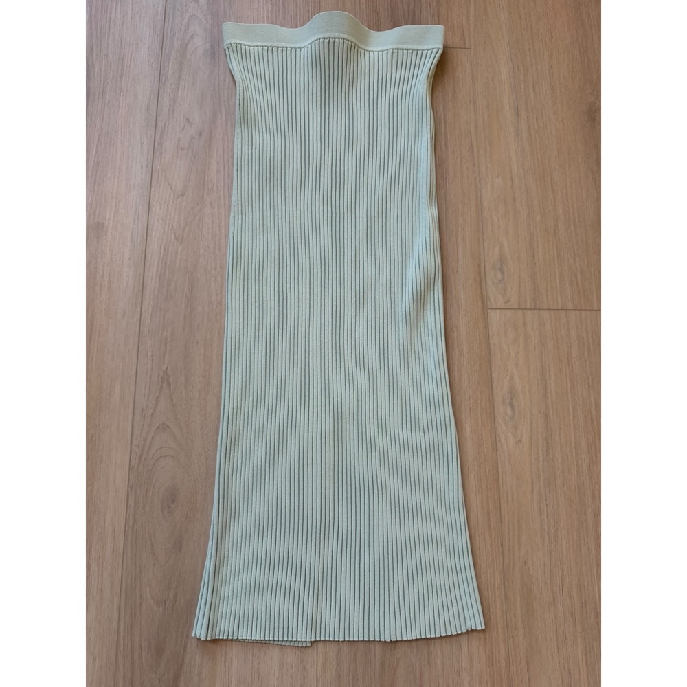 Capsule Sage Green Ribbed Knit Midi Skirt Back Slit Size XL Bodycon Pencil Skirt